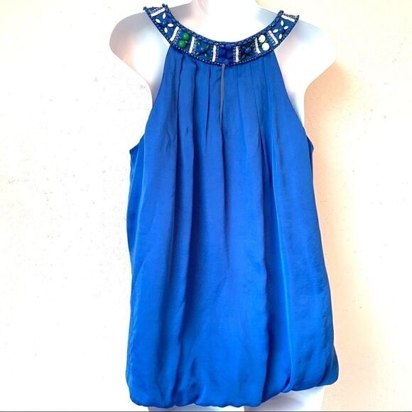 BCBG BLUE BEADED HALTER TOP - Picture 3 of 7